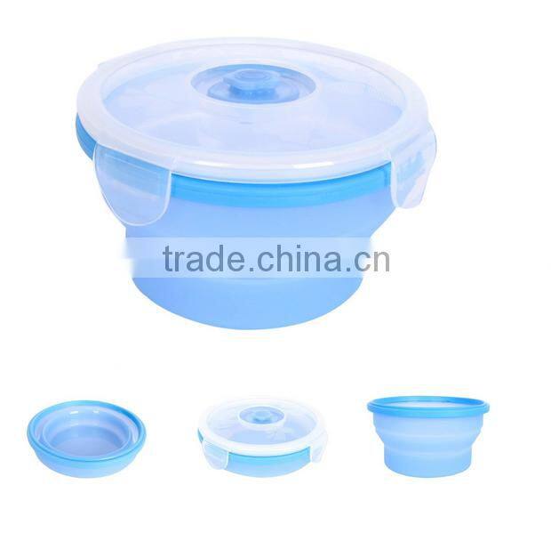 Collapsible Round Silicone lunch Box Kids Food Storage Box