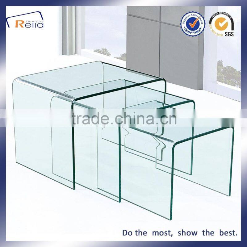 Fashion Design Special Shape All Glass Transparent Coffee Table Glass Top 1+1 cafe table
