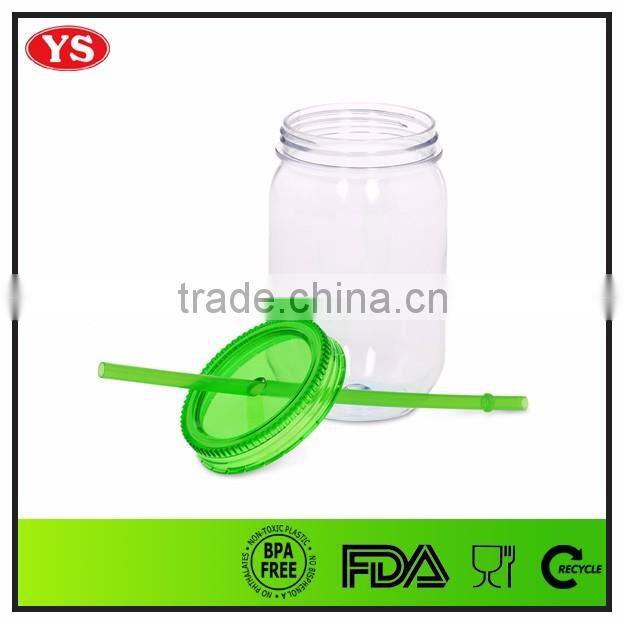 18oz bpa free plastic glass jar with straw