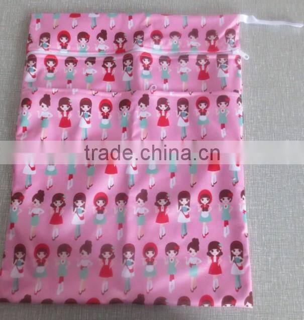 Waterproof PUL printed baby diaper one zipper one pocket Wet bag nappy bag