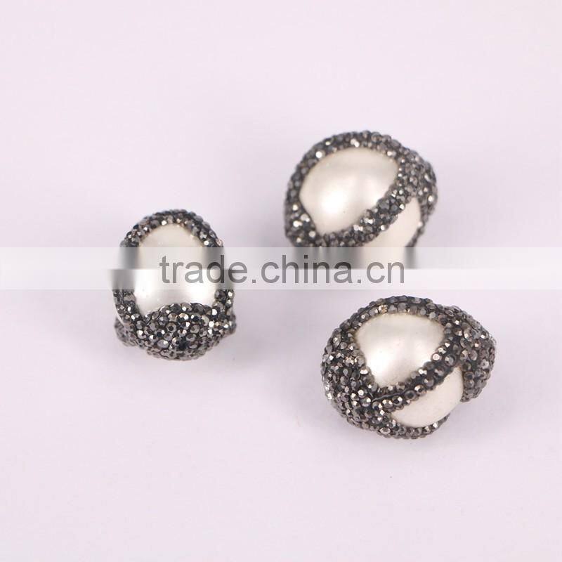 Round Freshwater Pearl Beads with Rhinestone, Mother Of Pearl Stone For Jewelry Making