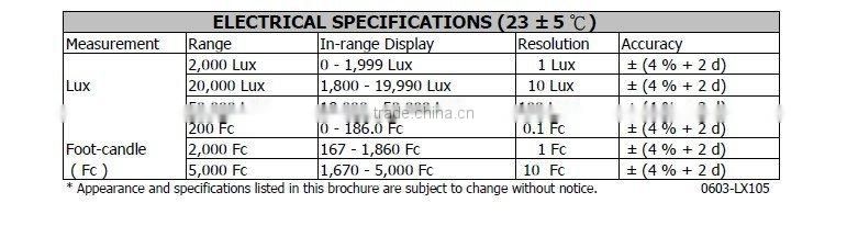 NEW Lx-105, Light Meter, 2000/20,000/50,000 Lux, RS232 Output