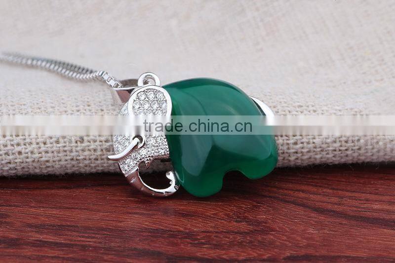 folk-custom cute special natural green agate stone 925 sterling silver Thailand elephant pendant