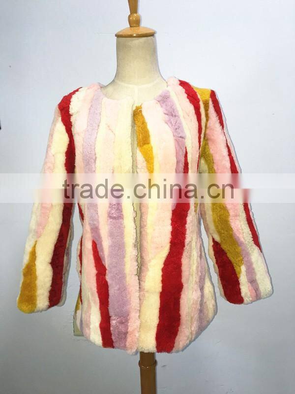 cheap price korea style women short mixed color sheep fur coat