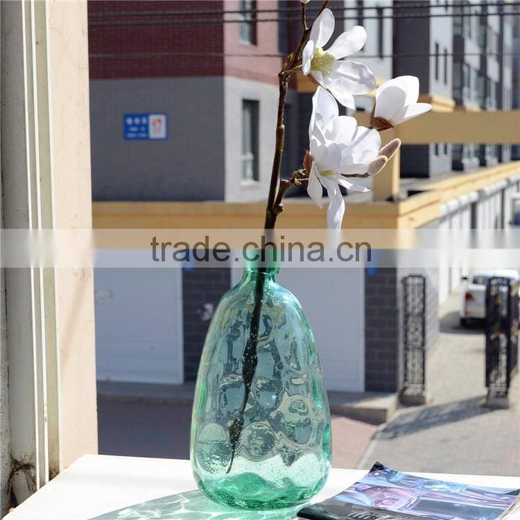 Wholesale Home Decoration Green Clear Tall Glass Vase Handmade Bubble Process Glass Flower Bottle
