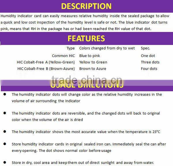 Six-dots cobalt-free humidity indicator label