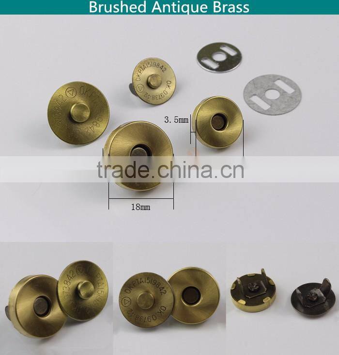 Brushed antique brass bags magnetic snap 18 mm diameter
