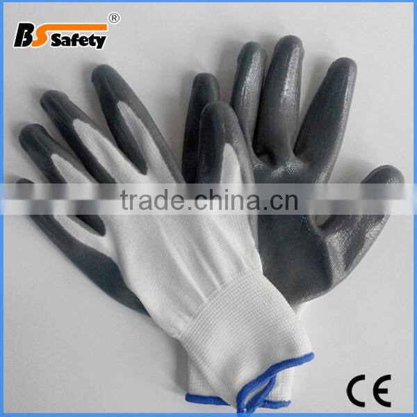 BSSAFETY white gray polyester knitting nitrile coated safety work gloves