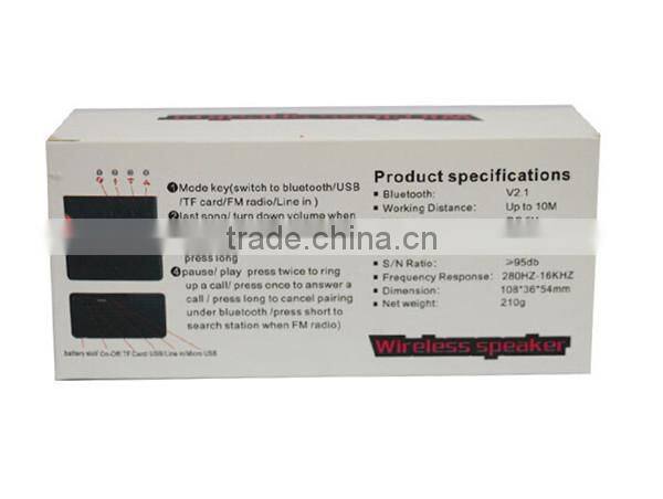 Mini Portable Bluetooth Wireless Speaker with TF Card/FM/Audio in Function