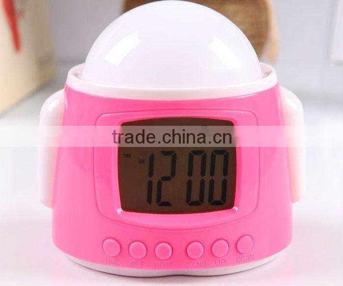 Novelty promotional item gift Android robots DIY music led star light projecting alarm clock,digital clocks