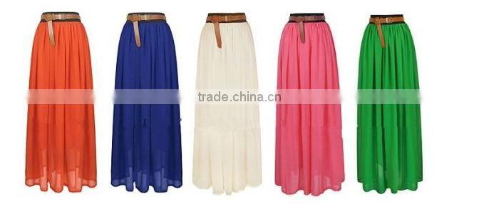 Sexy women Chiffon Pleated Maxi Long Dress Elastic Waist Bust Skirt