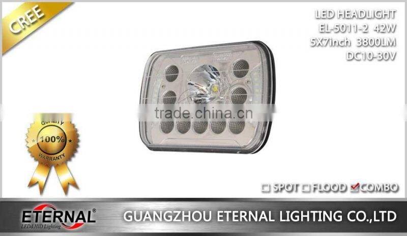 New-5x7in 42W automotive truck off road sealed beam led headlight dual beam with halo ring H4 plug