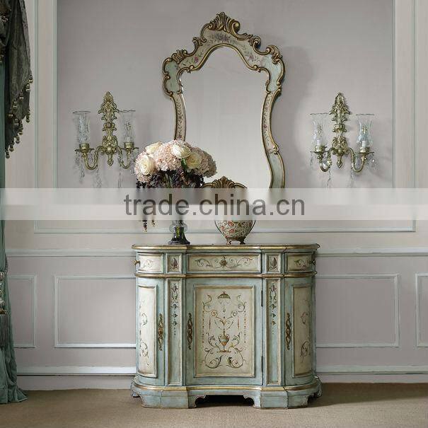 Vintage Style Living Room Coffee Table With Hand Painted, Leisure Wooden Curio Side Table