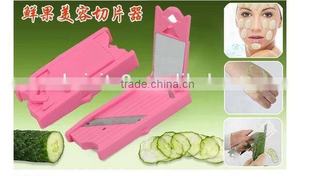 CY128 Built in Mirror Fruit Cucumber Slicer Cutter Facial Mask Tool Pink