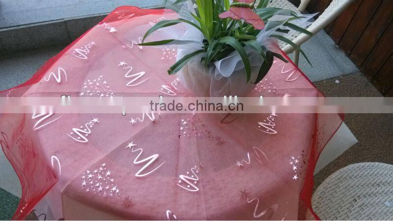 Spring Flower Pattern Flock Organza Round Table Cloth