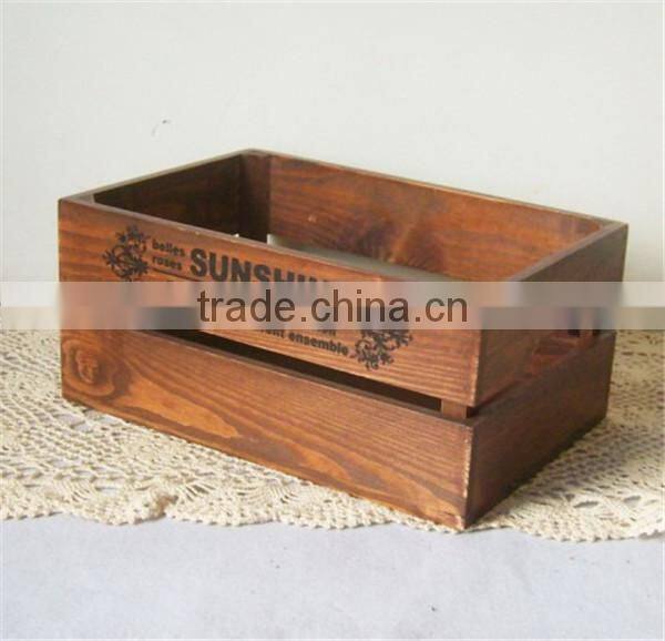 Zakka Vintage Indoor Wooden Plant Pot Trays With Logo Solid Wooden Storage Box Old Style Home Decoration 32 * 22 * 14 cm