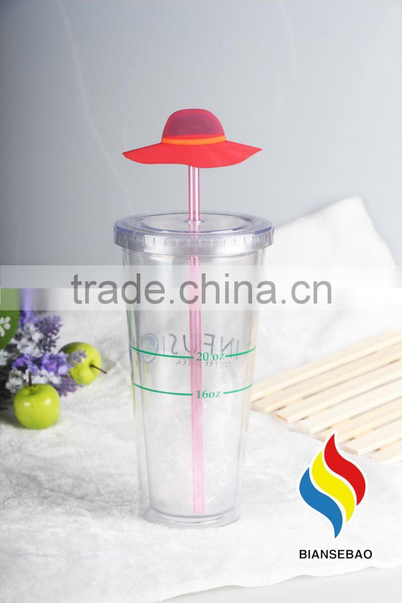 Eco-friendly 16oz Double Wall Clear Plastic Tumbler With Lid For Juice