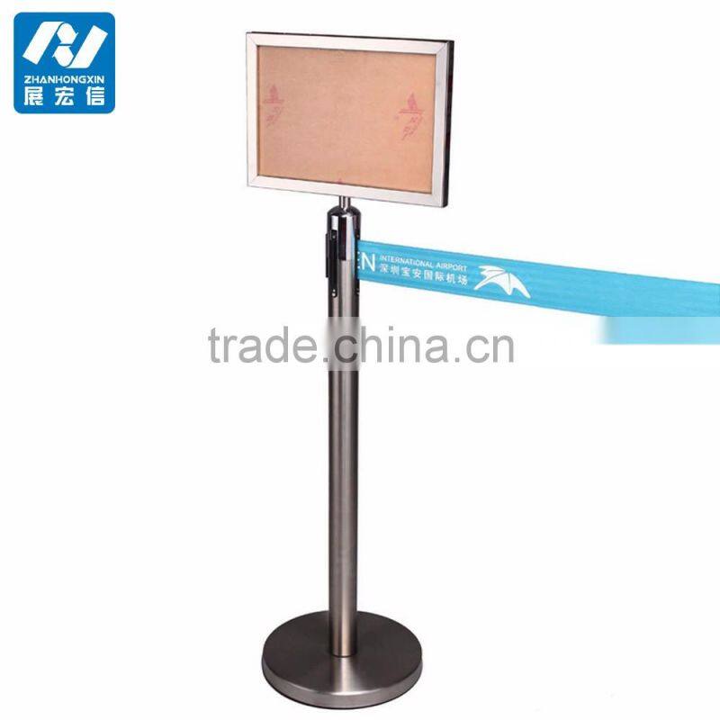 Queue control belt stanchions sign holder