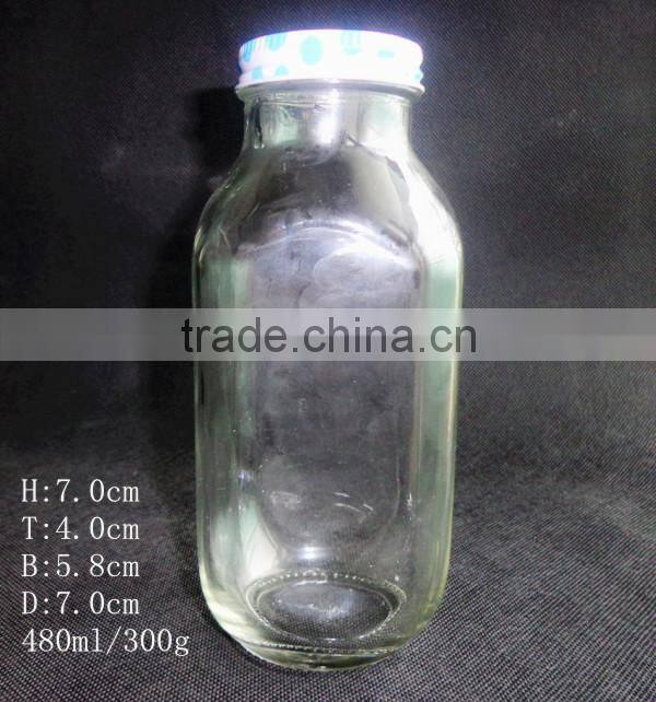 480ml glass juice milk bottle with metal cap