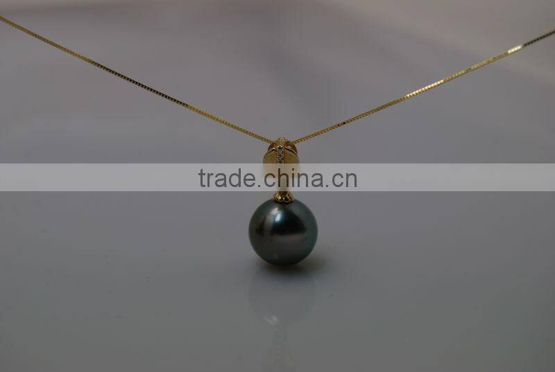 17'' 15-16mm tahitian peacock green latest big pearl pendant necklace