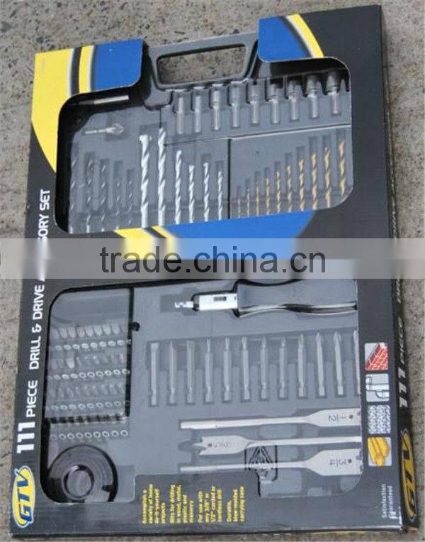 111PCS Drills & Drive Accessory Set(SCREWDRIVER BITS/MASONRY DRILL BITS/H.S.S. TWIST DRILLS SET)