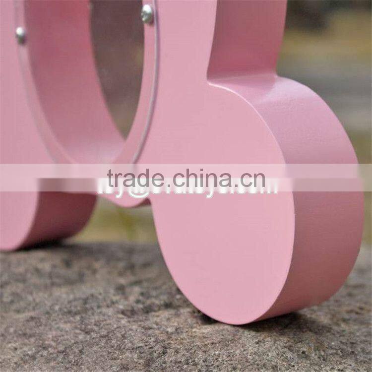 New design cute crown pink wooden girls piggy bank W02A255