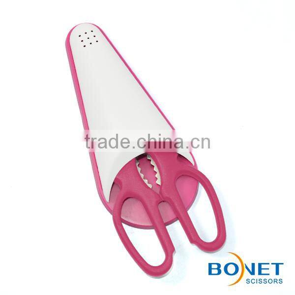 S53002N CE qualified 8" high quality magnetic cap kitchen scissor with walnut opener