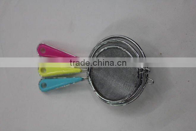 3pc colorful plastic handle bright small oil strainer set