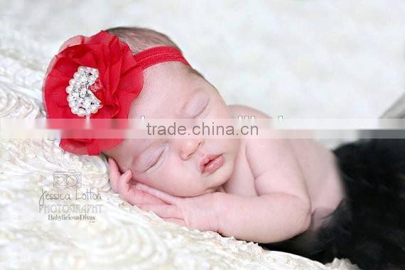 chiffon flower headband with pearl beads center for kids hair accessories
