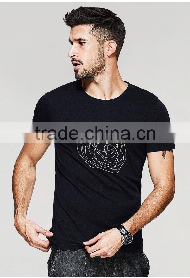 Cotton/spandex man black t-shirt fit mens printing t-shirt