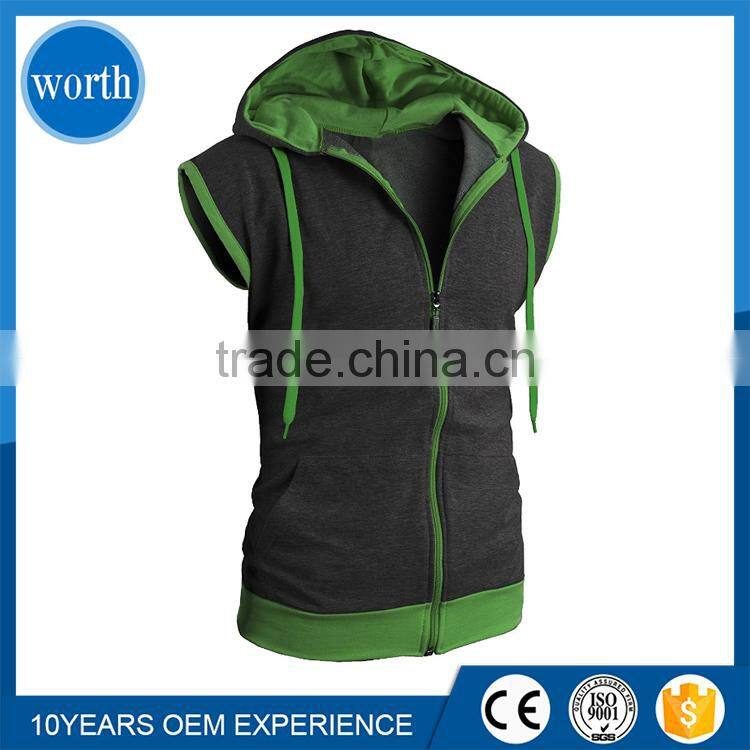 Sleeveless Hoodie Fitness Men Active Casual Color Hoody Zip-up