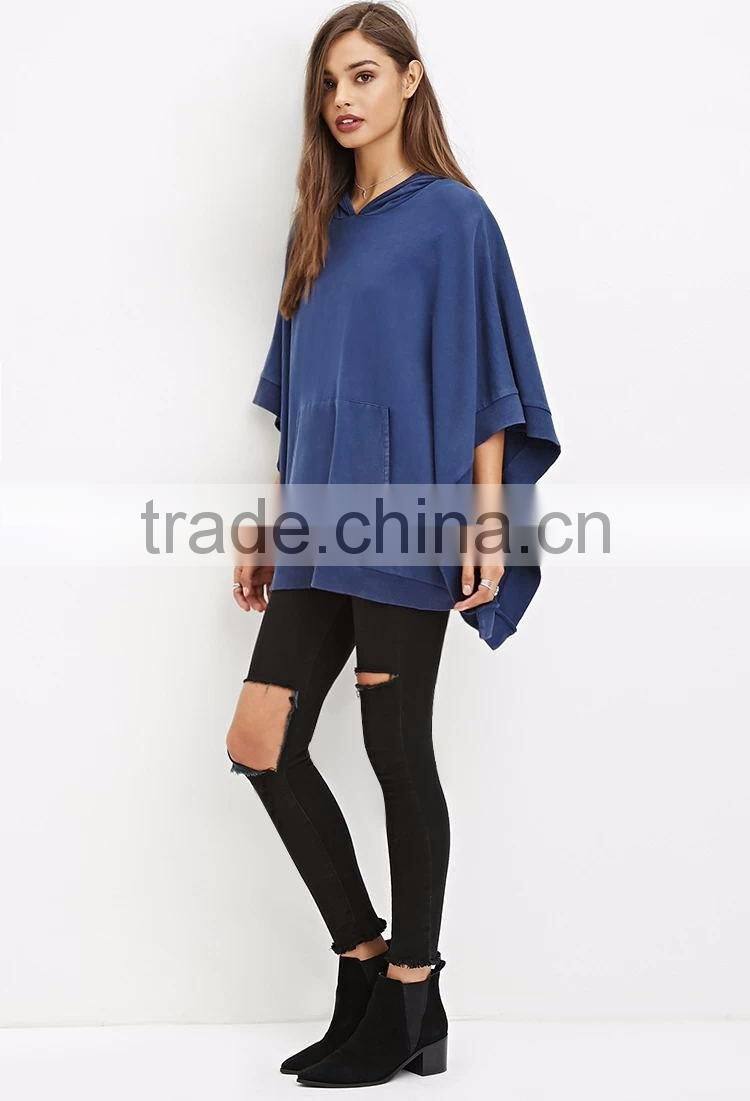 2016 Factory New Lady Knit Hooded French Terry Poncho