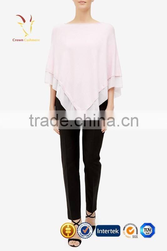 Pure Cashmere Knitted Girls Poncho Sweater with Silk Fringe