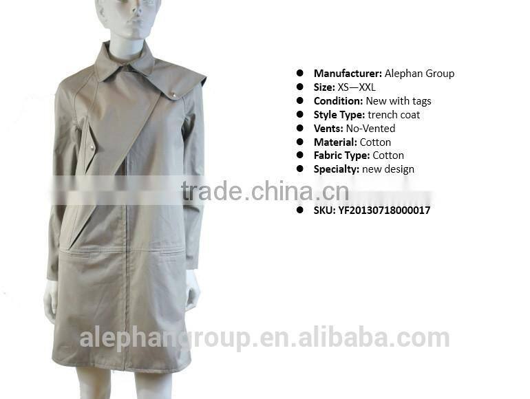 New fashion ladies trench coat classic style custom made jacket lady grey wool trench coat