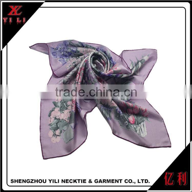 100% silk printing factory custom lady flower scarf