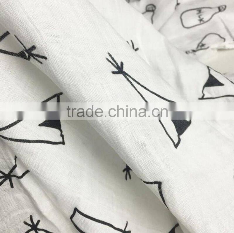 Woven muslin printed baby wrap,newborn baby swaddle blanket