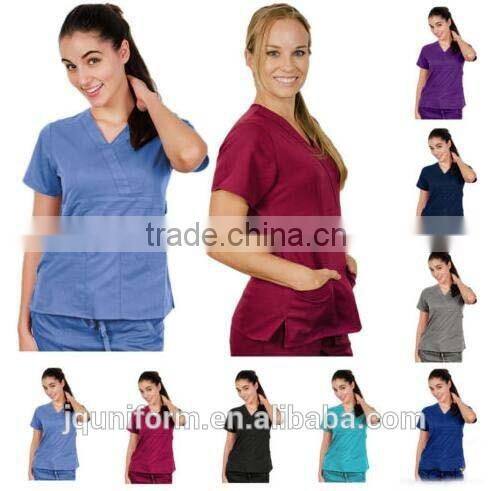 Women's UltraSoft Mock Wrap Scrub TOP Medical Nursing Uniform V-Neck 2-Pockets