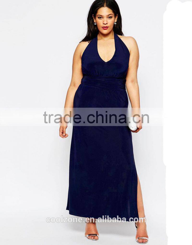 Sexy halter neck bodycon fit plus size evening dress for fat women