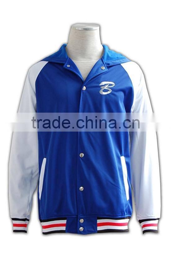 China manufacture high quality fashion blue baseball hooded sweatshirts