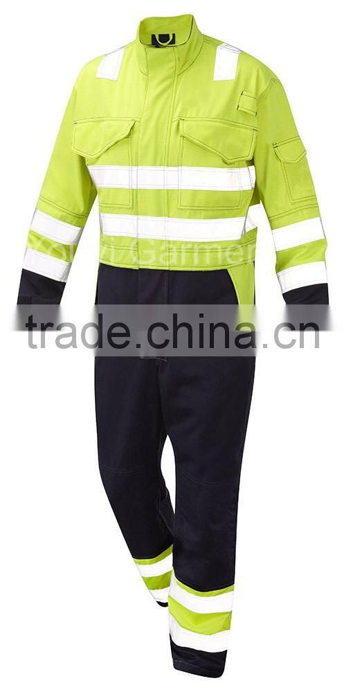 Hi-Viz Yellow/Navy Fire Resistant Safety Reflective Working Coverall
