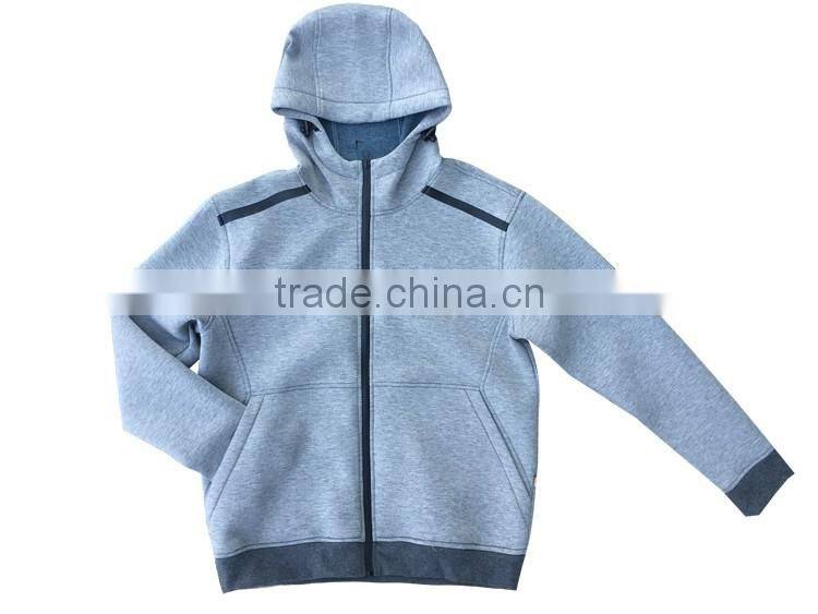 Men's casual hooded sweatshirt contrast color space knitting fabric jacket fleece