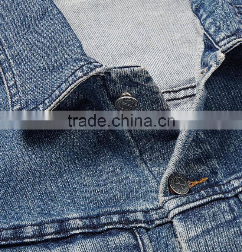 High Quality Endurable Mens Lapel Shawl Collared Button Closured Men's Denim Jeans Jacket with Two Chest Pockets