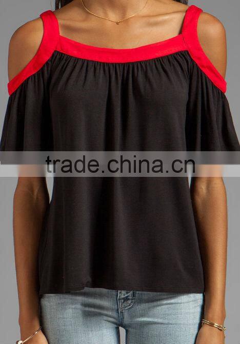 contrast color shoulder straps tops