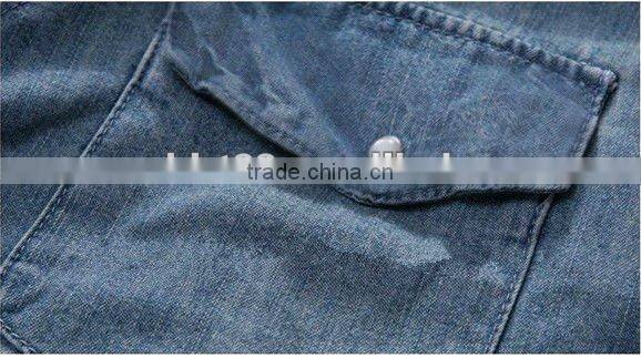 denim long sleeve shirts double pockets stitching men shirts