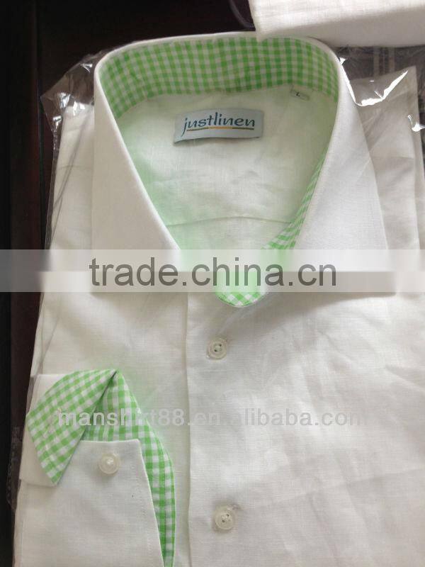 latest fashion hot sale custom contrast color linen hemp shirt