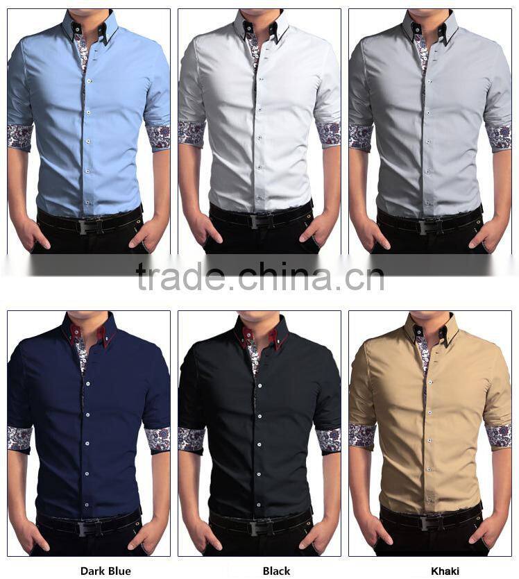 2015 New style 100% cotton long sleeve double collar men dress shirt in bulk