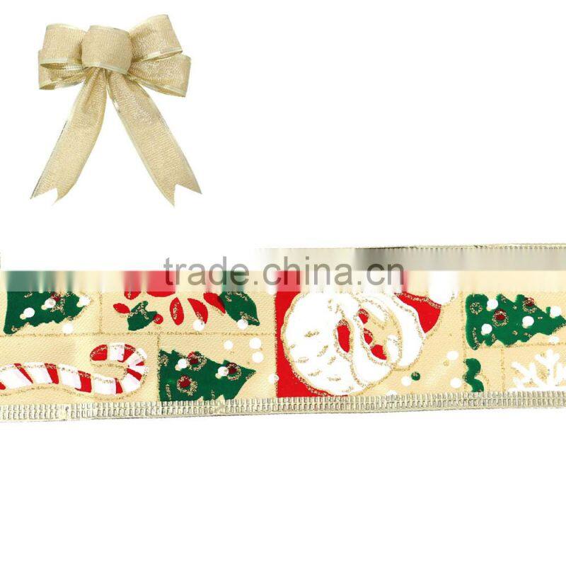 Multicolor Tree Santa Claus Pattern Imitation Silk Satin Ribbon For Christmas Decoration 5.0cm