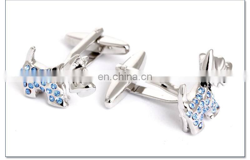 Light Blue Rhinestone Little Dog Men Cufflinks Silver