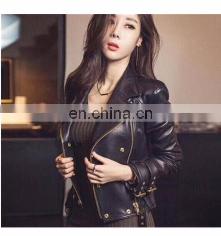 latest lady leather reflective original leather jacket