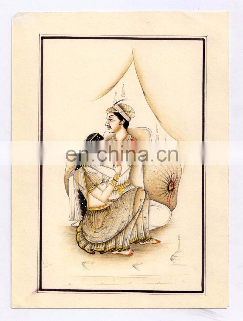 Erotic Scene Indian Hand Painted Water Colot Paper Mughal Harem Painting Wall Decor